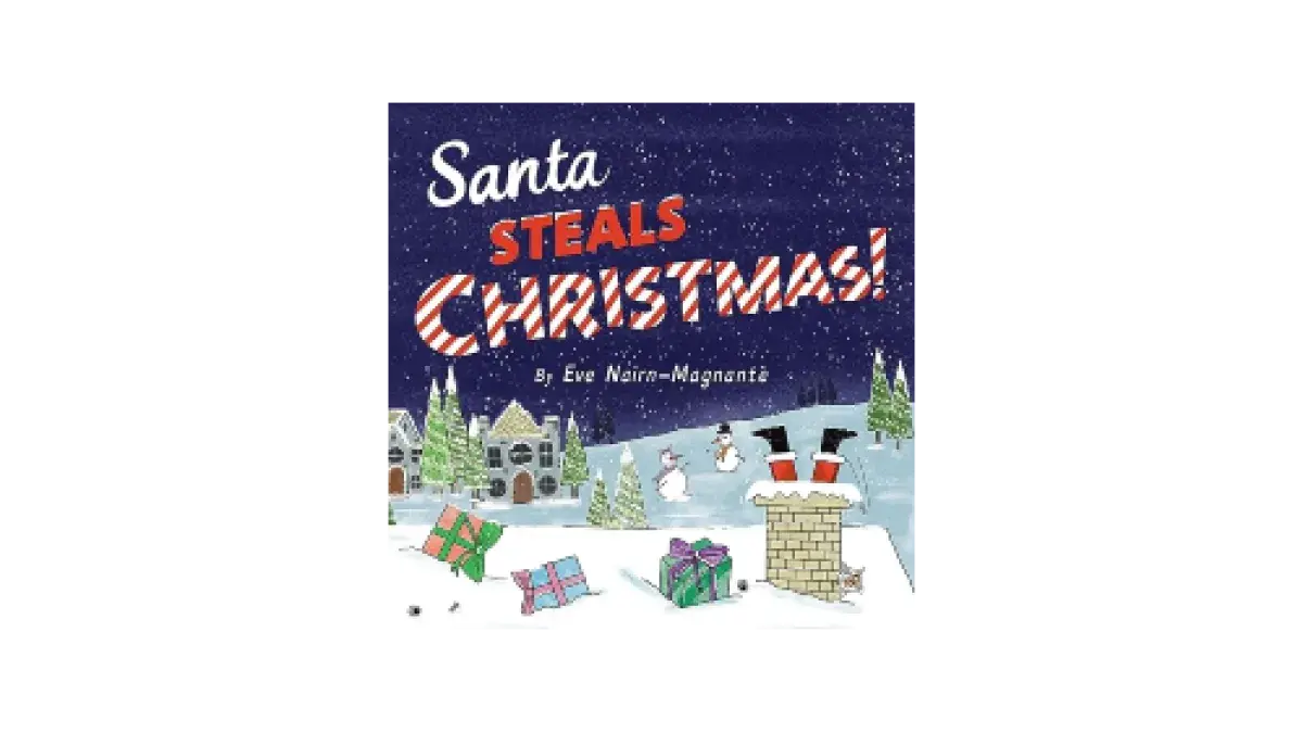 Book cover depicting Santa's legs sticking out of chimney