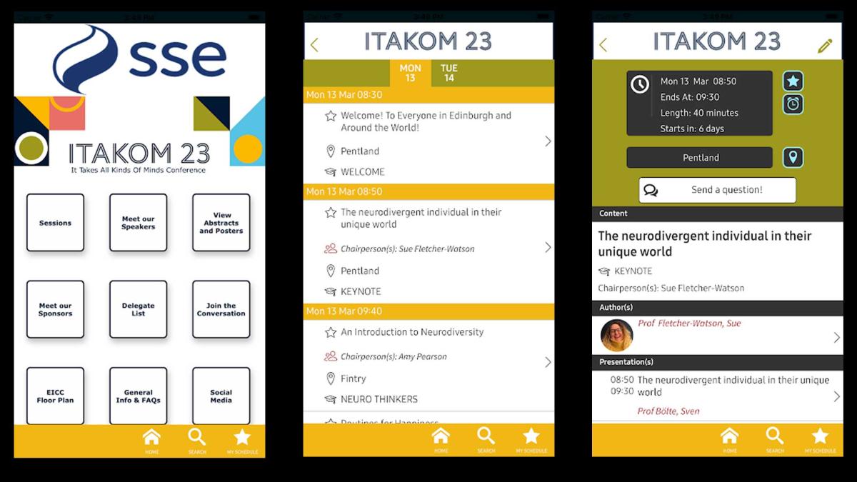 screenshot of app containing timetable information