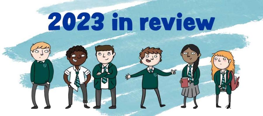 Drawings of school children under heading 2023 in review