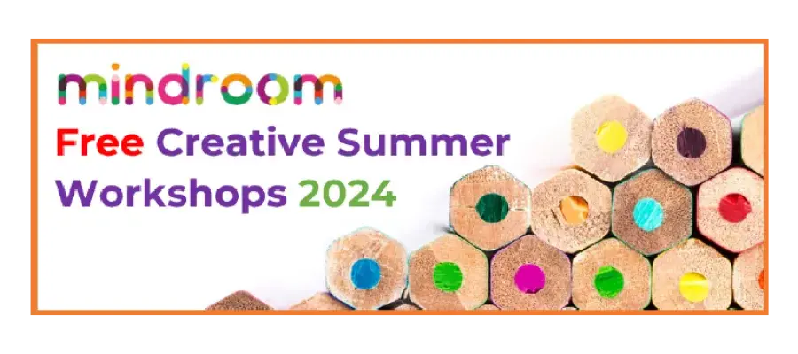 Image of pencils with advert for Mindroom free creative workshops