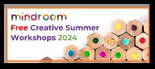 Image of pencils with advert for Mindroom free creative workshops
