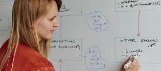 researcher writing on a white board