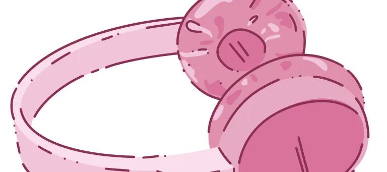An illustrated set of headphones (pink).
