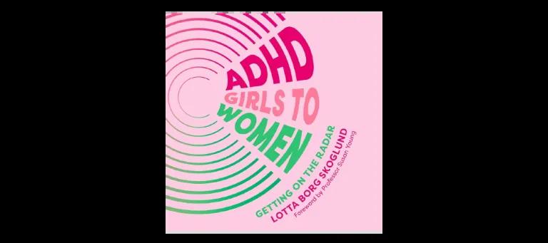 book title 'girls to women' emerging from multiple widening circles on pink background