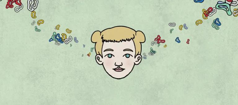 a picture of a child with coloured patterns flying into their ears