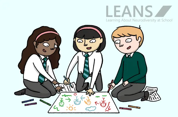 Three children sitting around a sheet of paper drawing