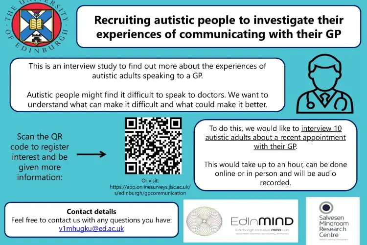 Text conveying details of project "recruiting autistic people to investigate experiences of communication with their gp"