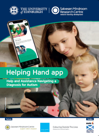 SMRC helping hand app image of app screen and lady looking at a mobile phone